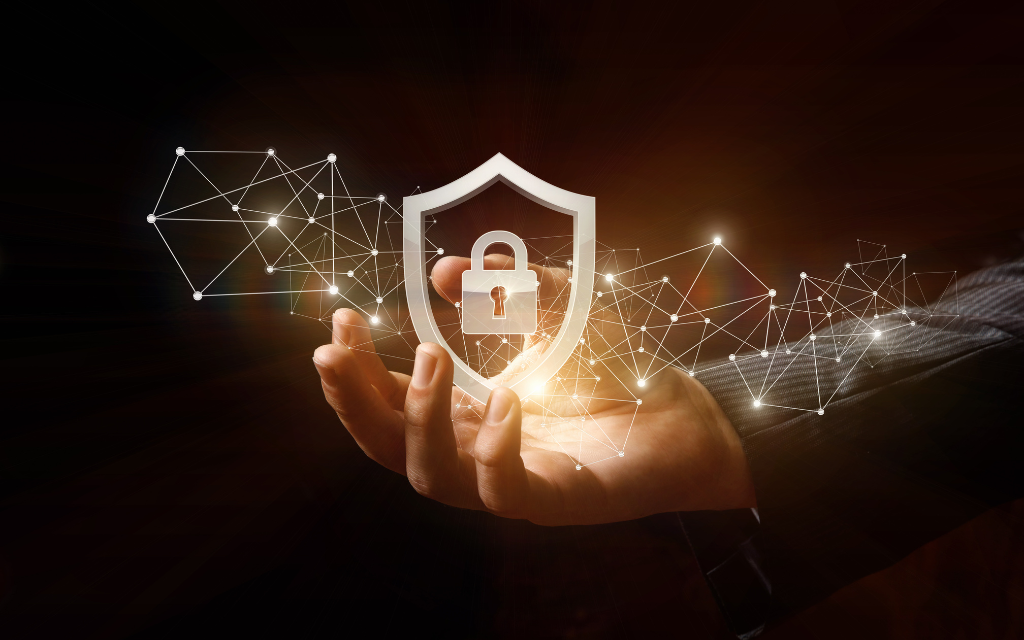 illustration of a hand holding a protection shield