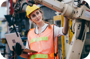 female worker working on a mechanical arm